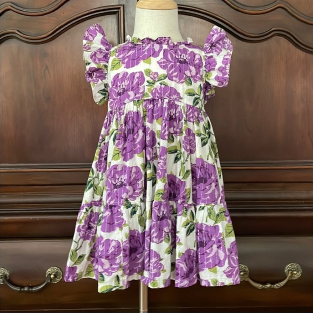Pink Chicken Purple Floral Kids Dress